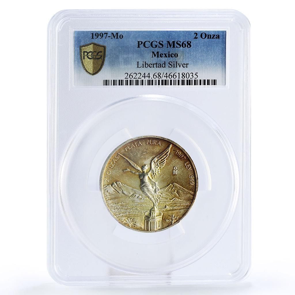 メキシコ 2オンサス リベルタッド 独立の天使 MS68 PCGS 銀貨 1997