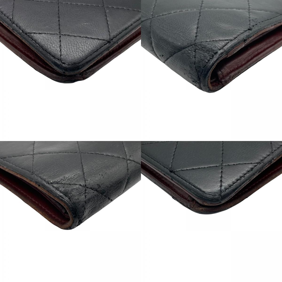 CHANEL シャネル 二つ折り 長財布 マトラッセ 黒 ブラック 茶 ブラウン レザー キャビアスキン ココマーク シルバー金具 レディース W4