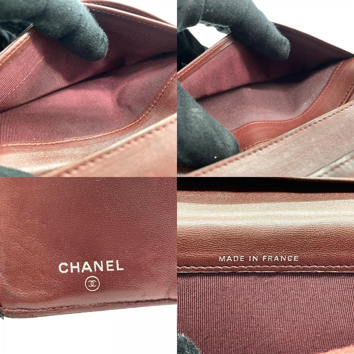 CHANEL シャネル 二つ折り 長財布 マトラッセ 黒 ブラック 茶 ブラウン レザー キャビアスキン ココマーク シルバー金具 レディース W4