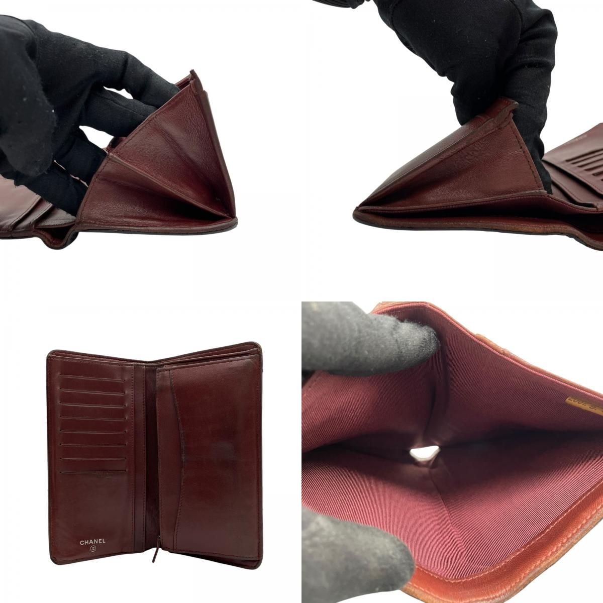 CHANEL シャネル 二つ折り 長財布 マトラッセ 黒 ブラック 茶 ブラウン レザー キャビアスキン ココマーク シルバー金具 レディース W4