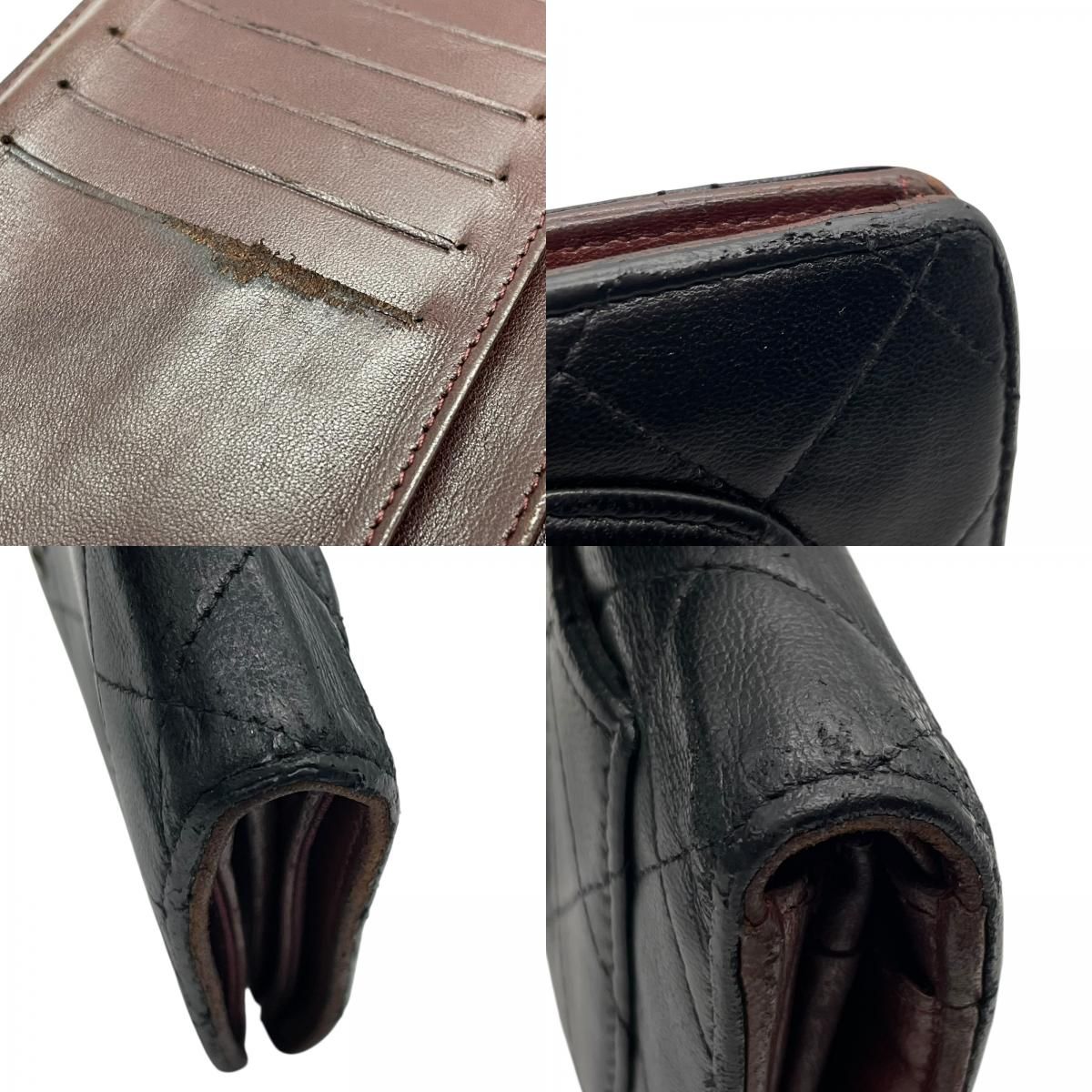 CHANEL シャネル 二つ折り 長財布 マトラッセ 黒 ブラック 茶 ブラウン レザー キャビアスキン ココマーク シルバー金具 レディース W4