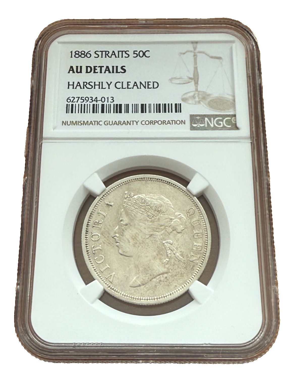 海峡植民地 イギリス植民地 1886年 銀貨 50セント NGC AU 詳細