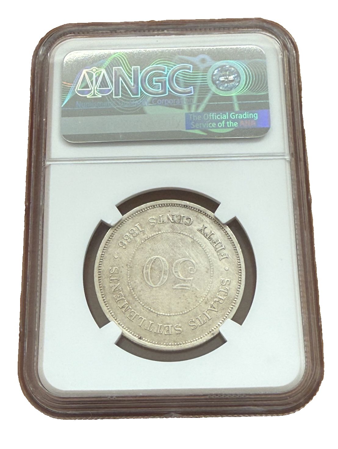海峡植民地 イギリス植民地 1886年 銀貨 50セント NGC AU 詳細