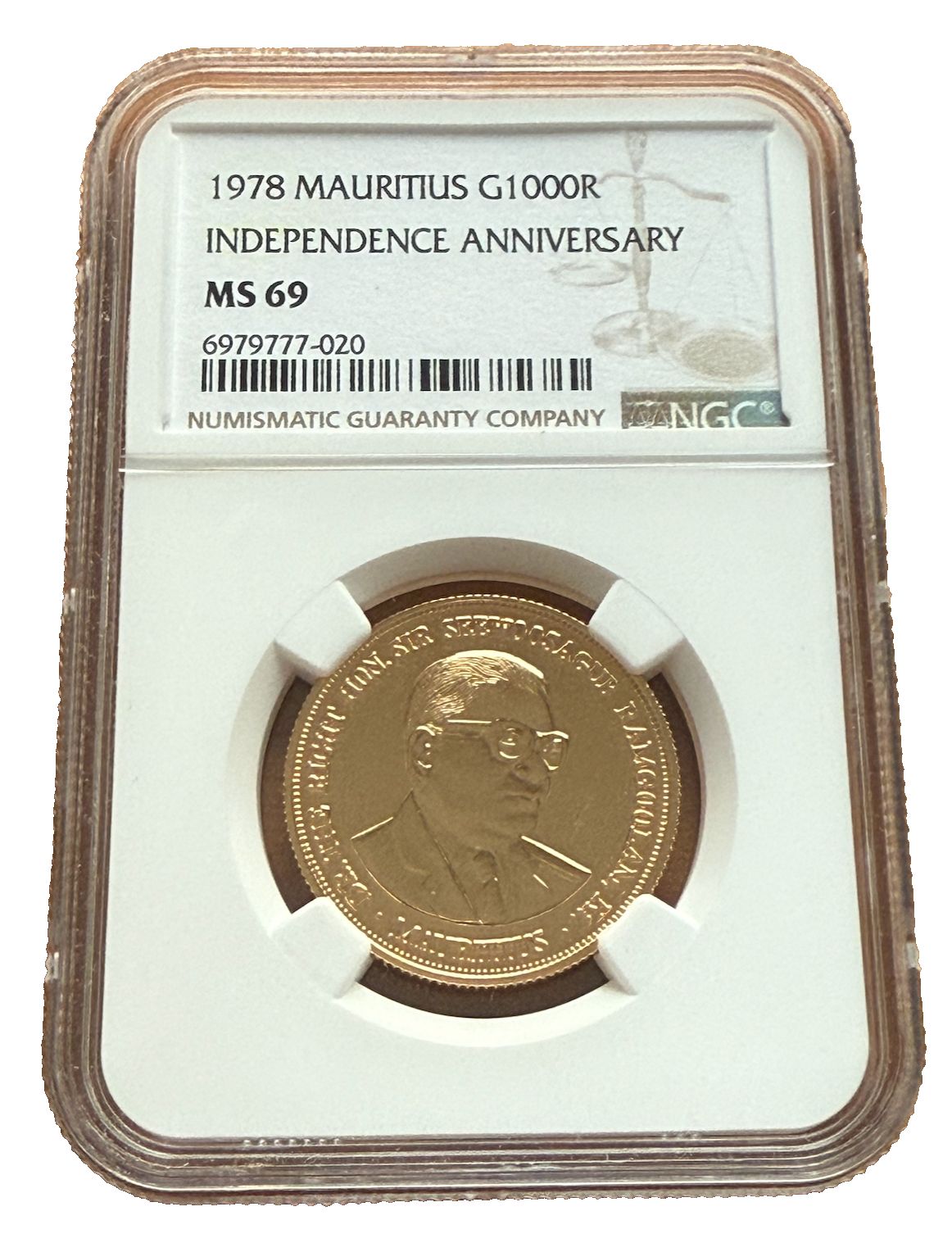 モーリシャス 1978年 金貨 1000ルピー NGC MS69 独立記念 発行枚数