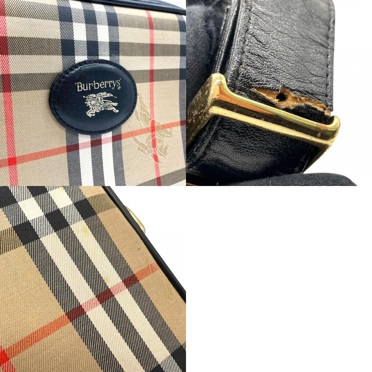 バーバリー ワンショルダー メガチェック ホースロゴ キャンバス×レザー 黒 白 BURBERRY バーバリー チェック柄 キャンバス/レザー ワンショルダー