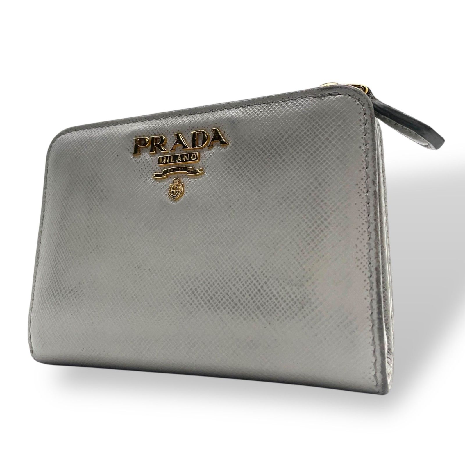 PRADA プラダ ミニ財布 サフィアーノレザー 二つ折り グレー PRADA 