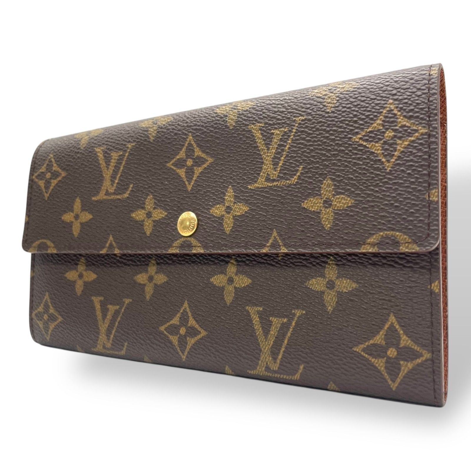 美品 ルイ・ヴィトン LOUIS VUITTON LV モノグラム ポルトフォイユ サラ 長財布 M61734 茶色 ブラウン 金金具 ゴールド金具 シリアル刻印 W1