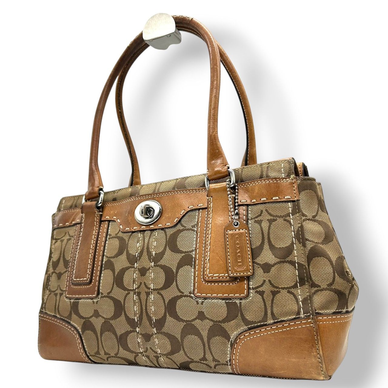 美品 COACH コーチ トートバッグ ハンプトン シグネチャー 黒 11237 美 