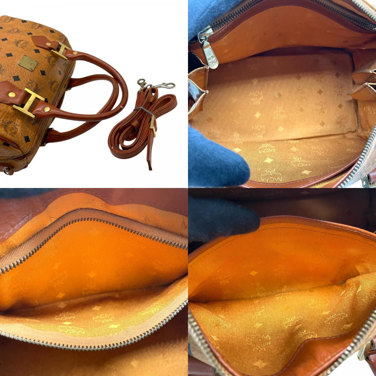 良品　エムシーエム　ヴィセトス　レザー　ミニボストンバッグ　金具付き　ブラウン MCM エムシーエム ヴィセトス ボストンバッグ ミニボストン