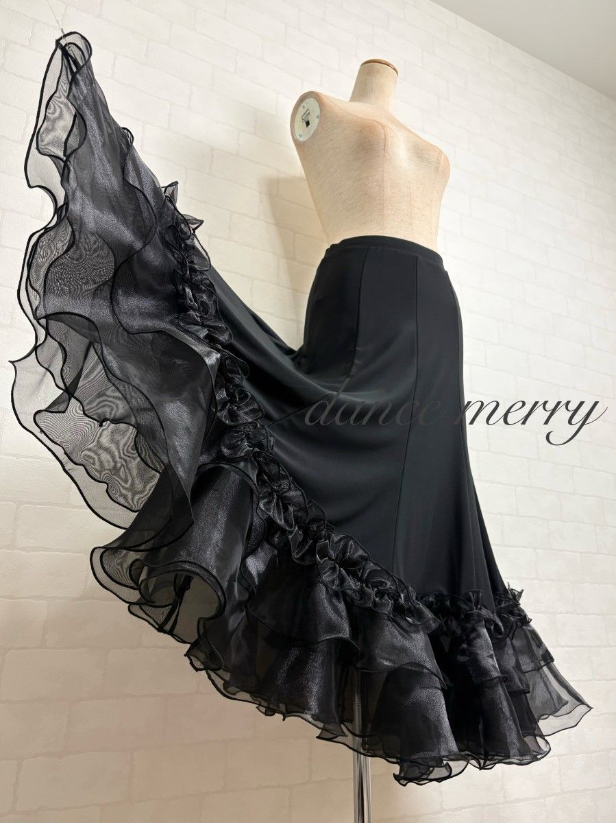 MERRY】新品 社交ダンス 黒 スカート 豪華 パーティ ワルツ クイック