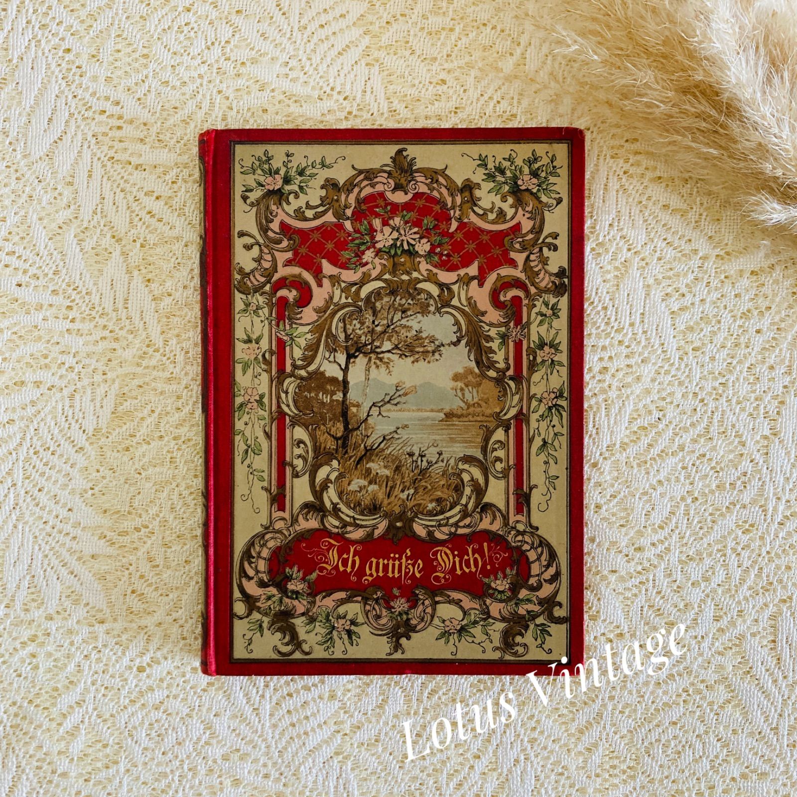 ドイツの美しいアンティーク詩選集 1895年刊行 優美な挿絵 インテリア