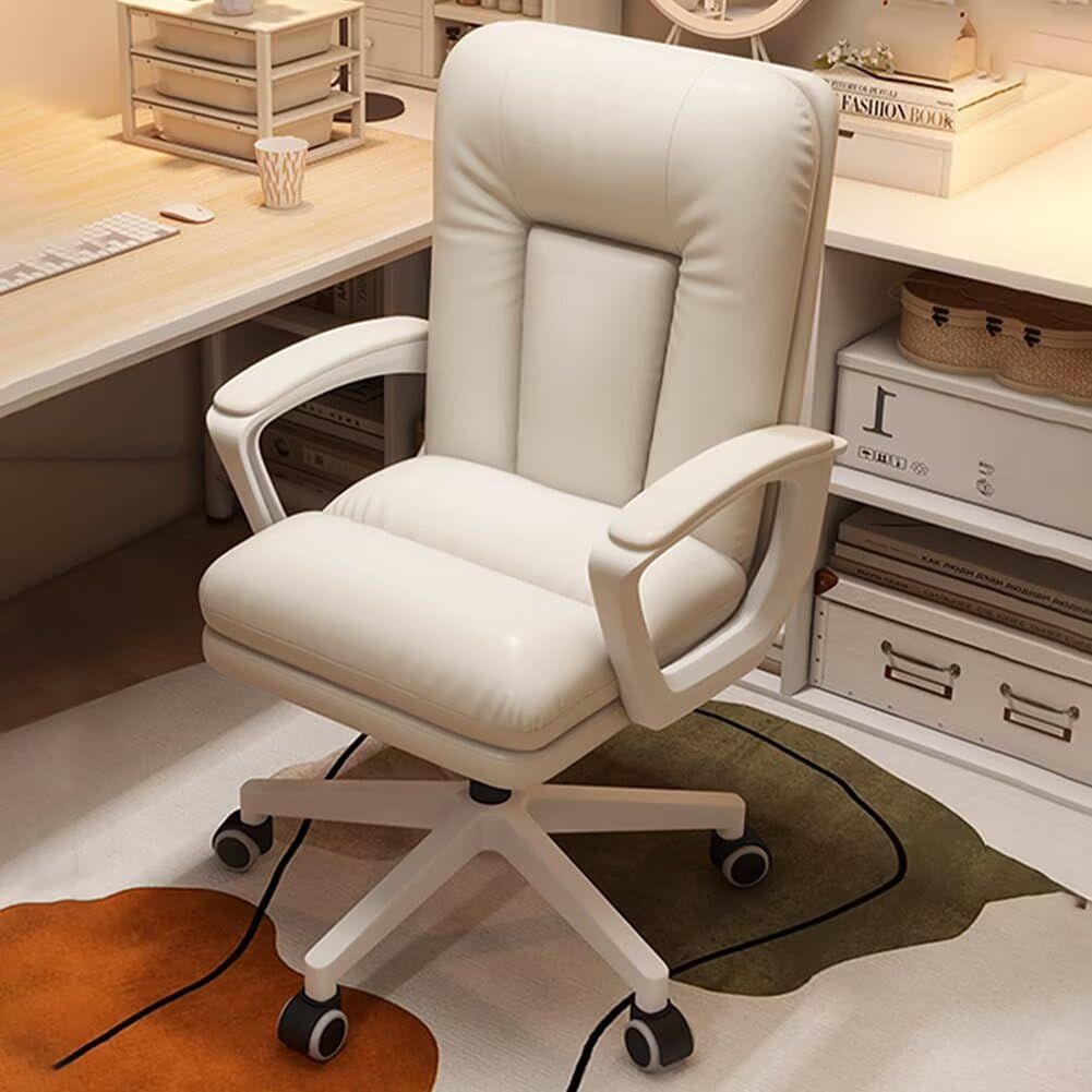 パソコンチェア イス 勉強椅子 チェア 椅子 おしゃれ 座高55-65 cm オフィスチェア キャスター付き ダブルクッション PUレザー生地 在宅ワーク オフイス 居間 背もたれ135°揺れる デスクチェア