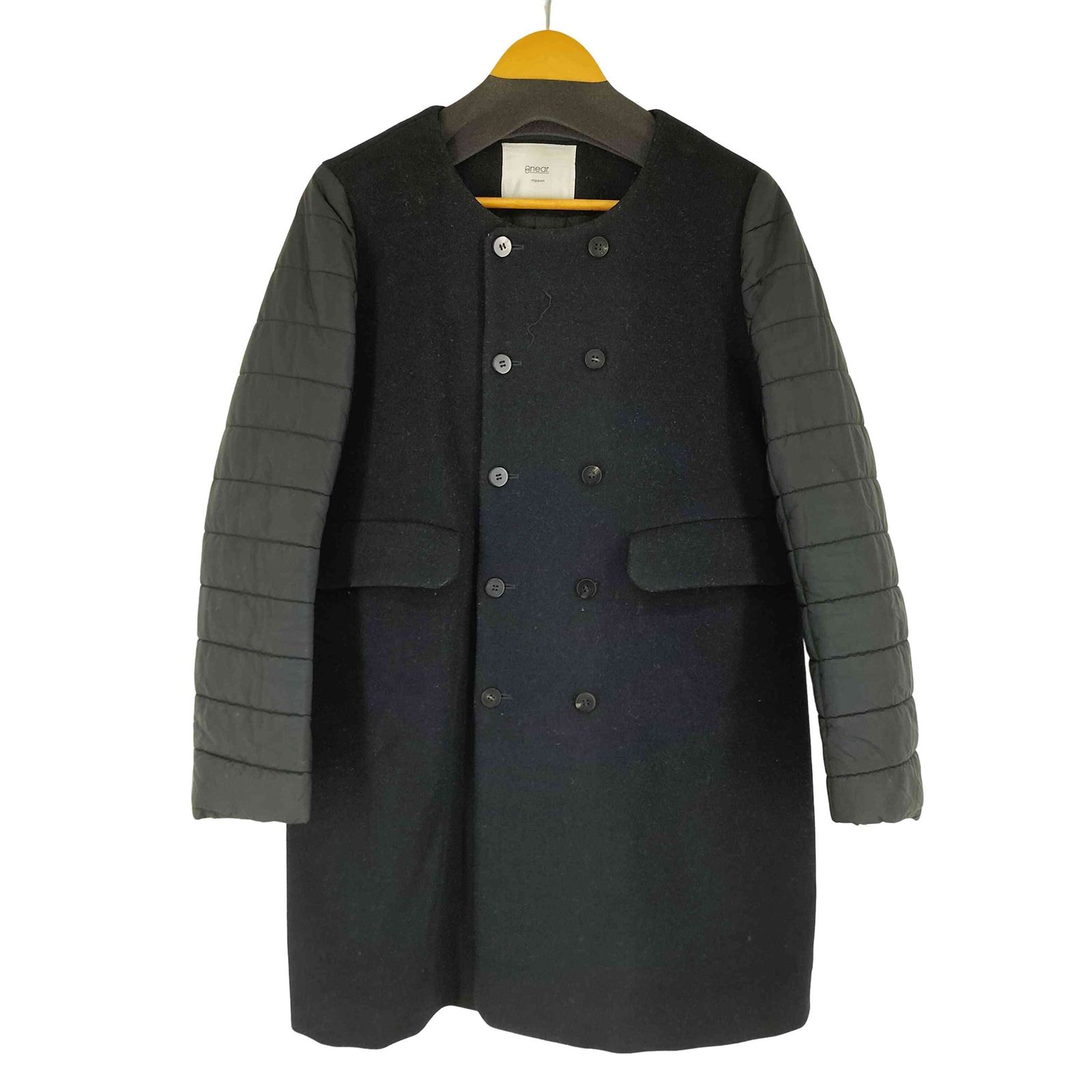 【良好】near.nippon ウール　コート　38 カシミヤ混　ドッキング　紺 ニアーニッポン near.nippon ドッキングコート レディース 38 - メルカリ
