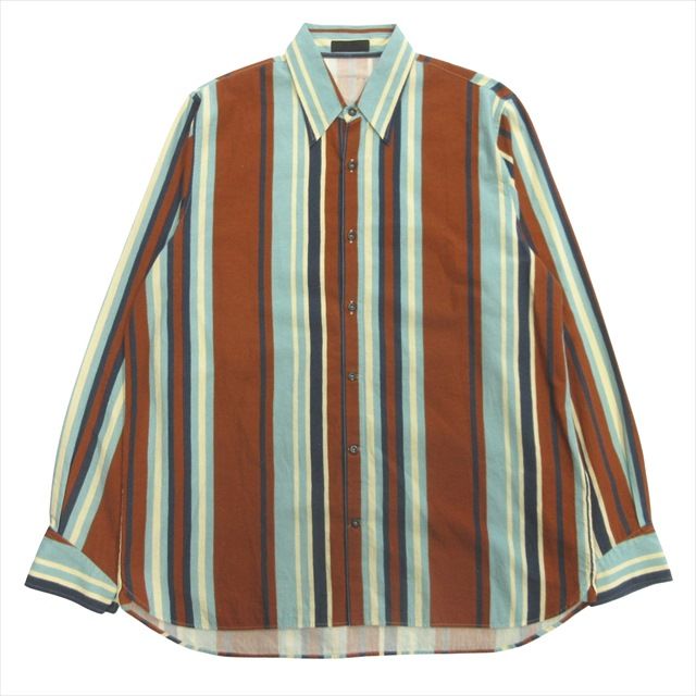 【中古】22ss プラダ PRADA by Raf Simons トライアングルパッチ ストライプ シャツ カットソー ヴィンテージ加工 22ss プラダ PRADA by Raf Simons トライアングルパッチ ストライプ