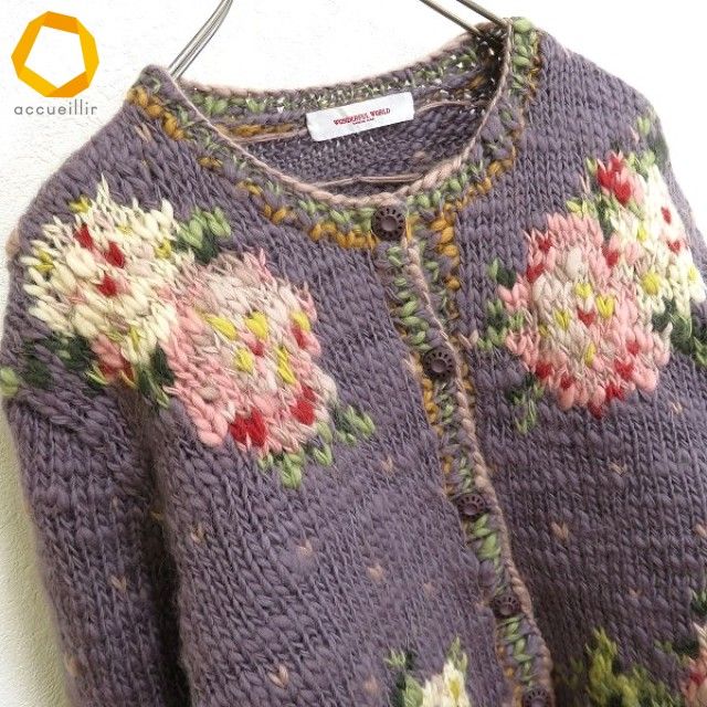 ワンダフルワールド　カネコイサオ　花柄　フラワー　ウールニット　ウールセーター. ワンダフルワールド カネコイサオ 花柄 フラワー ウールニット ウール