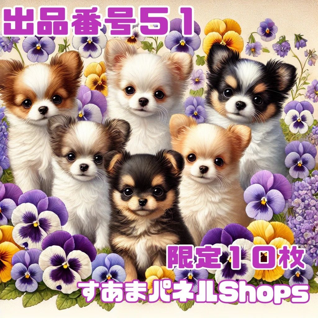 番号５１ ‪‪パンジーとわんこのパネル生地