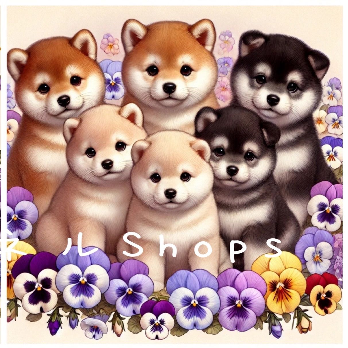 番号５１ ‪‪パンジーとわんこのパネル生地