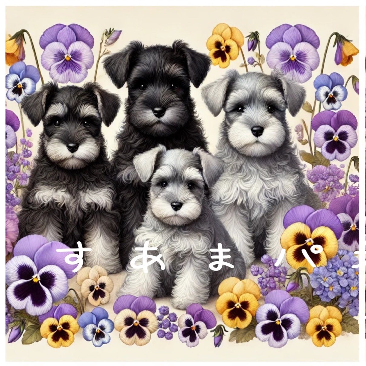 番号５１ ‪‪パンジーとわんこのパネル生地