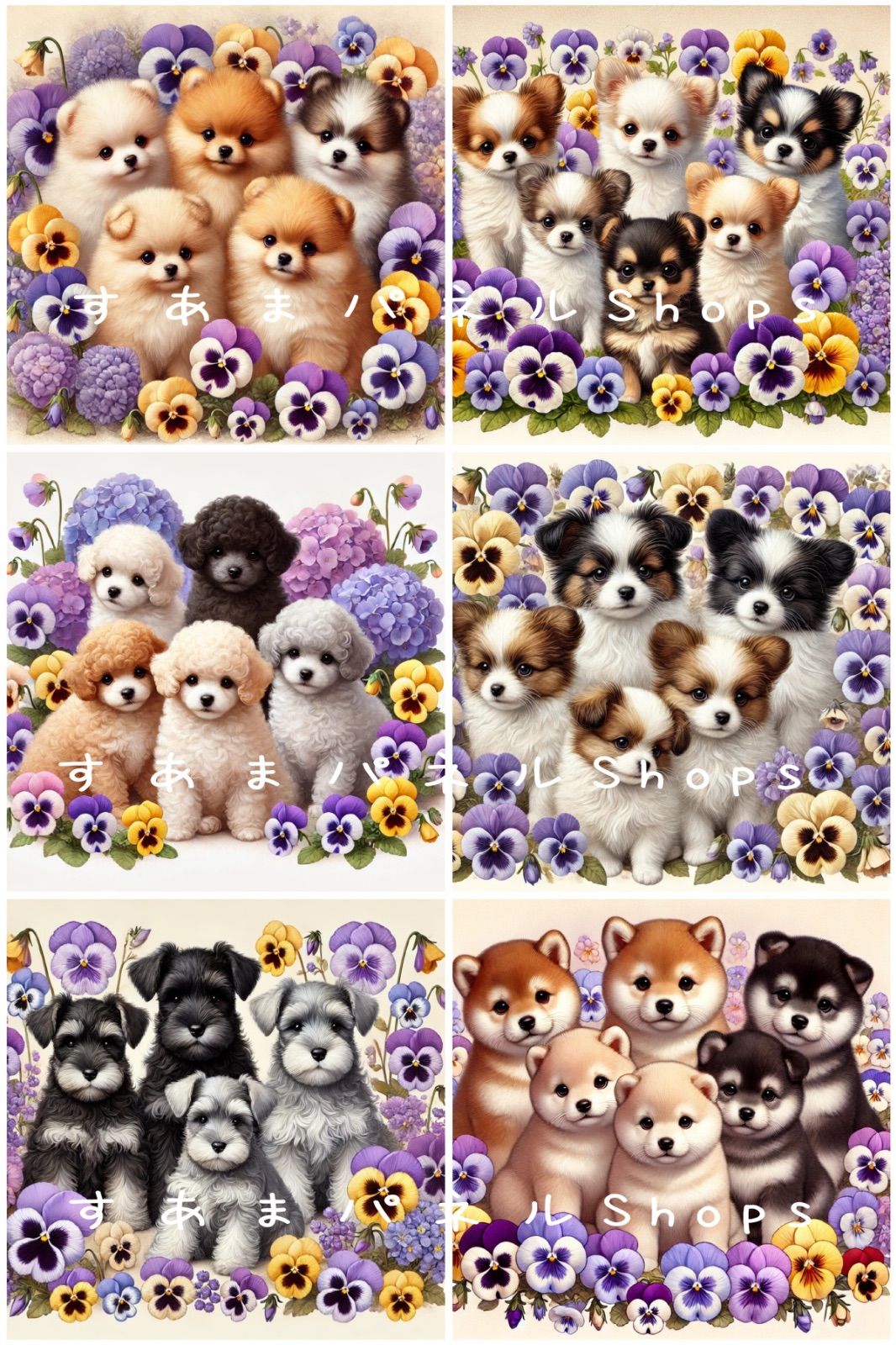 番号５１ ‪‪パンジーとわんこのパネル生地