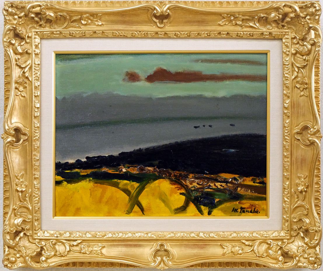 田辺 三重松 黒い岬 油絵 F 6号 行動美術協会創立会員 全道展創立会員 風景画 函館出身 小竹美術