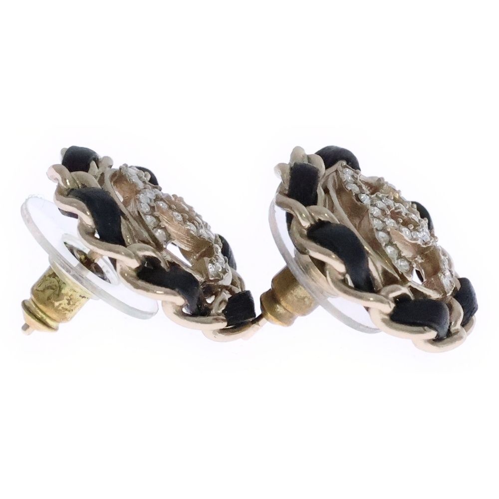 CHANEL (シャネル) ココマーク ラインストーン ピアス ブラック