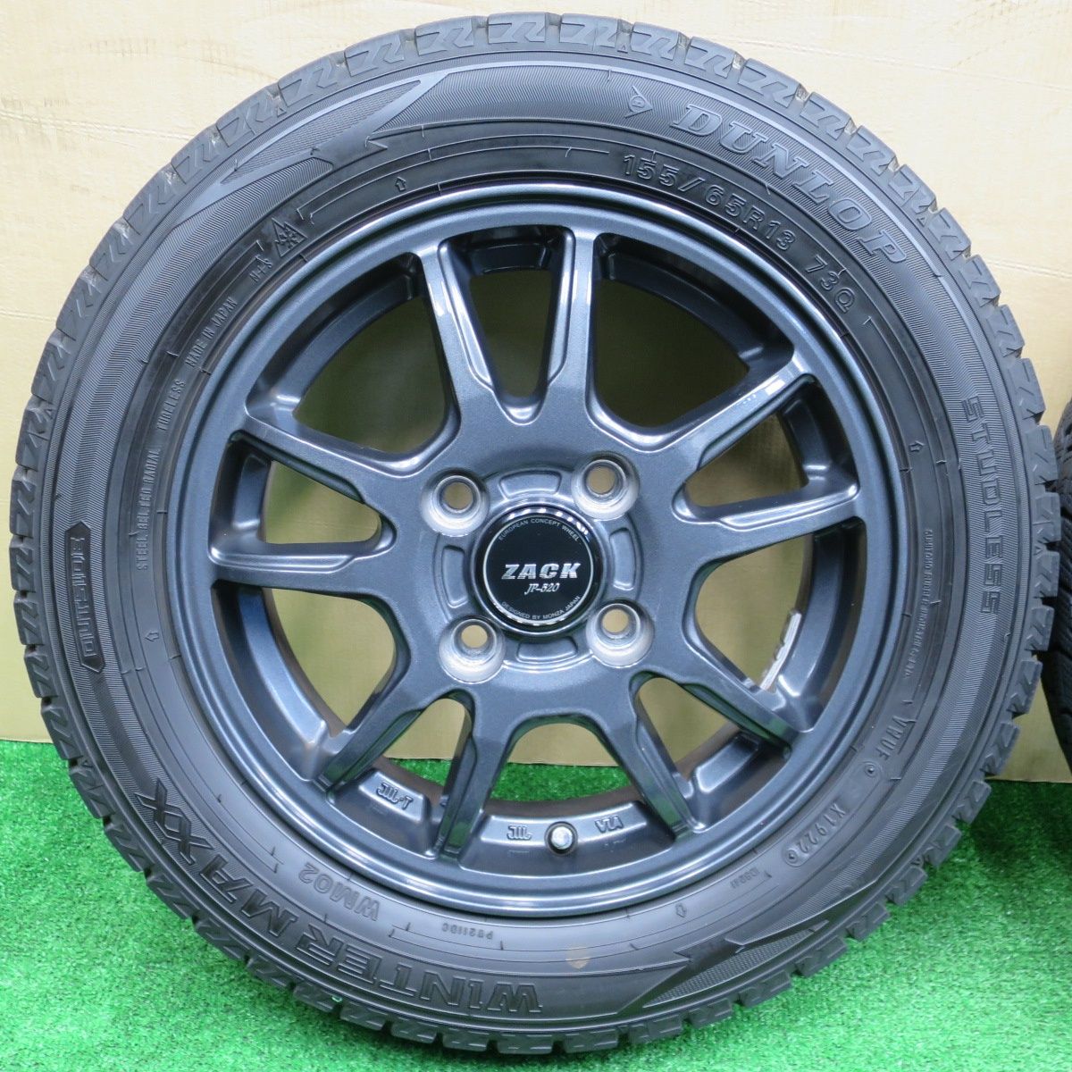 バリ溝 22年 キレイ 9分 スタッドレス 155 65 R 13 ダンロップ ウインターマックス WM 02 ZACK JP 520 MONZA ザック 13インチ PCD 100 4 H ス