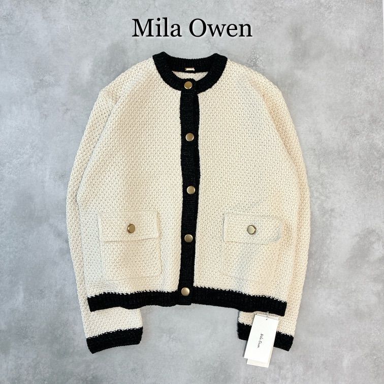 【美品】ミラオーウェン　バイカラー　金ボタン　カーディガン　配色　ポケット タグ付未使用 / 2024 / Mila Owen / フラップポケット付金釦 ニット