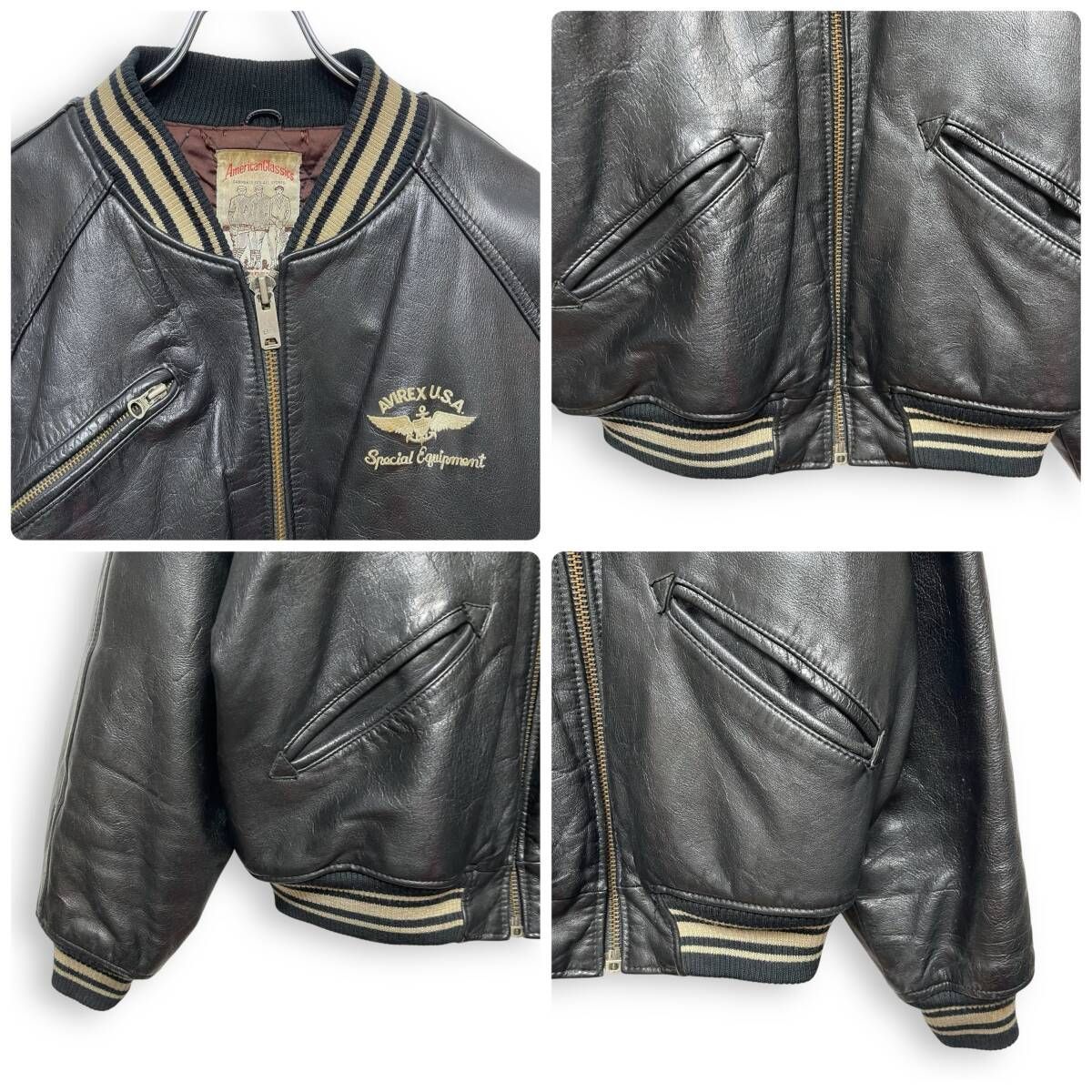 アヴィレックス バーシティジャケット レザー アーチロゴ 刺繍 ブラック M M25112/ AVIREX アヴィレックス ヴィンテージ アーチロゴ レザー バー