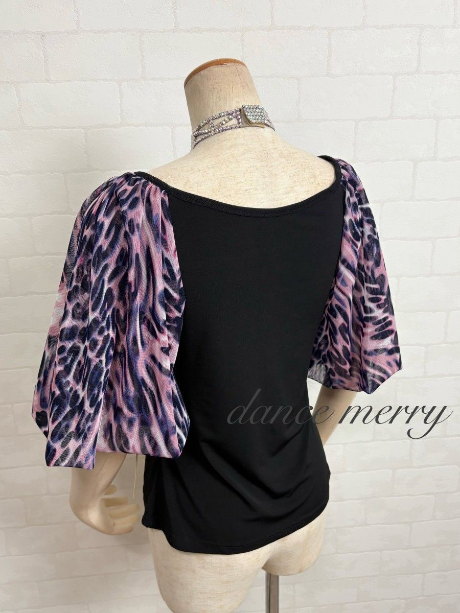 MERRY】新品 バルーン袖 トップス 社交ダンス 黒 ピンク 紫 パーティ