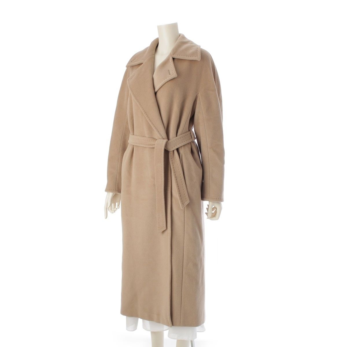 Max Mara ベージュジャケット ベルト付き【USED】 マックスマーラ マニュエラ ウール カシミヤ ラップ ベルト ロング