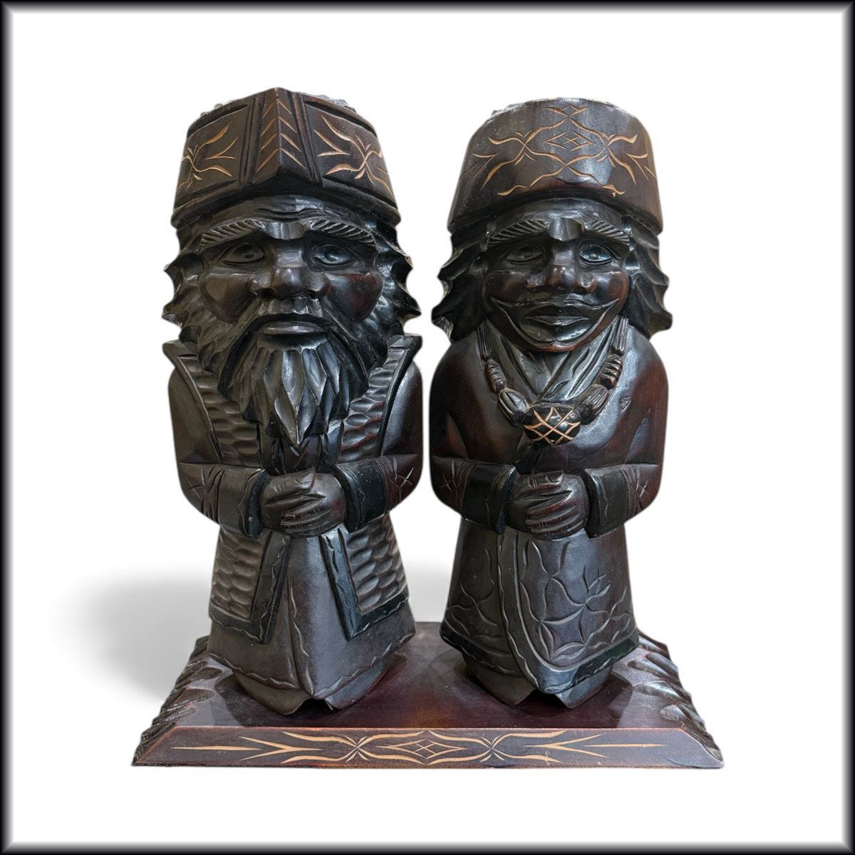 ニポポ アイヌ 民芸品 木彫り置物 ニポポ人形 大型 全長45 cm ペア 札幌