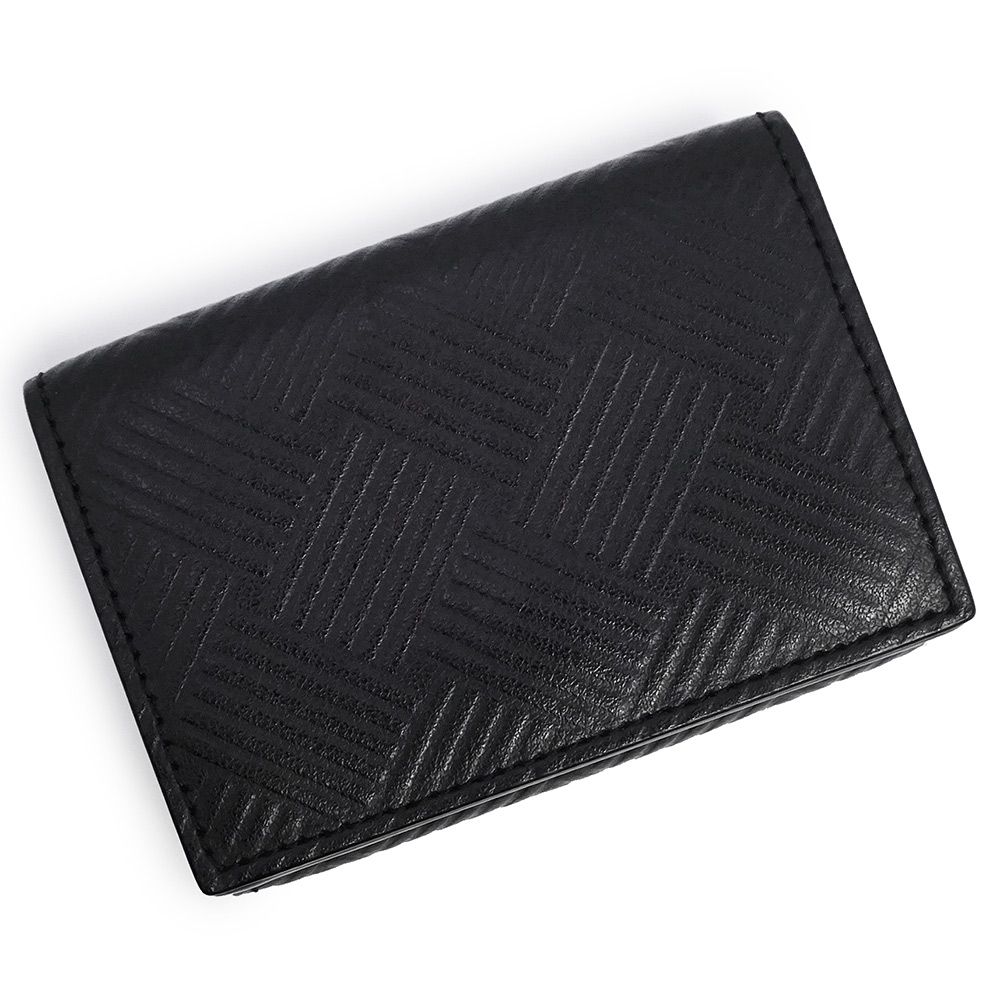 ボッテガヴェネタ イントレチャート エンボス スモール コンパクト 三つ折り財布 カーフスキン レザー ブラック ネロ シルバー金具 592678 BOTTEGA VENETA