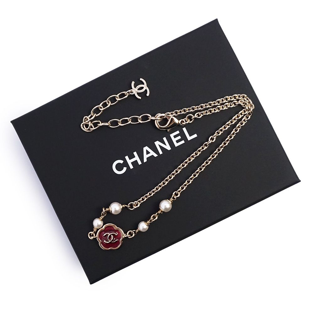 シャネル カメリア ココマーク パール チョーカー ネックレス ゴールド