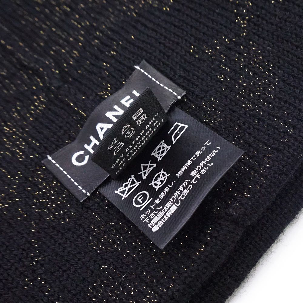 （未使用保管品）シャネル CHANEL カメリア ココマーク ビーニー ニットキャップ 帽子 ウール カシミヤ ブラック ゴールド AAB114 シャネル カメリア ココマーク ビーニー ニットキャップ 帽子 ウール