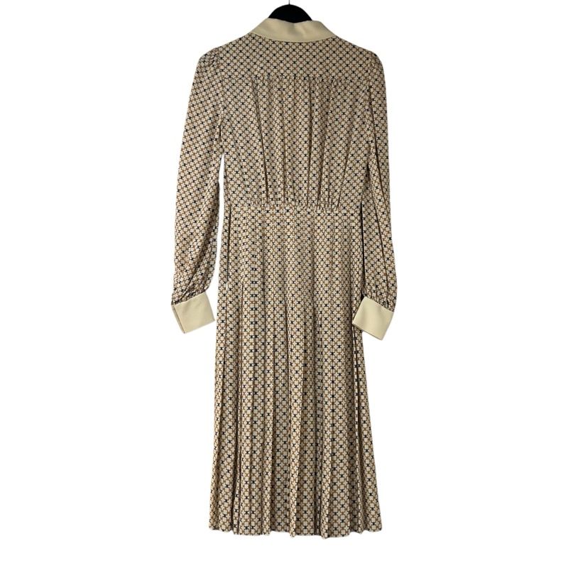 セリーヌ CELINE トリオンフ総柄プリーツワンピース ベージュ ブラウン シルク レディース ワンピース