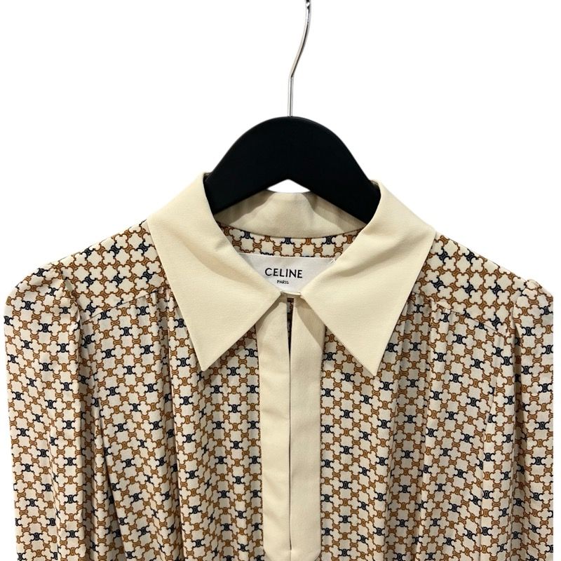  セリーヌ CELINE トリオンフ総柄プリーツワンピース ベージュ ブラウン シルク レディース ワンピース その他 その他