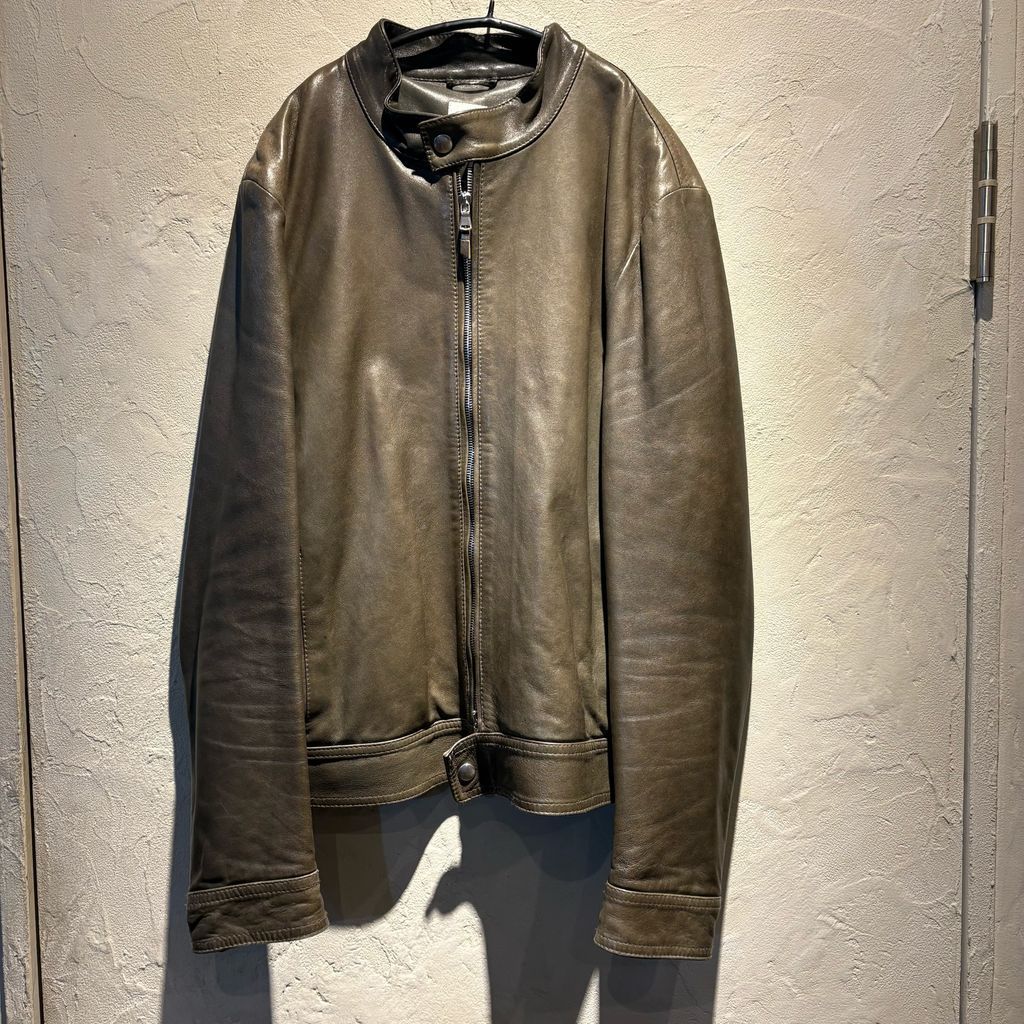 EMMETI エンメティ Single Riders Jacket シングルライダースジャケット カーキ size 48 代官山A12