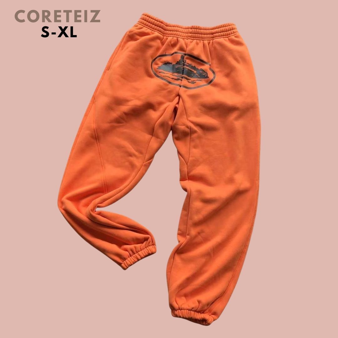 Coreteiz ロゴ スウェットパンツ ロングパンツ ストリートファッション オレンジ メンズ ユニセックス