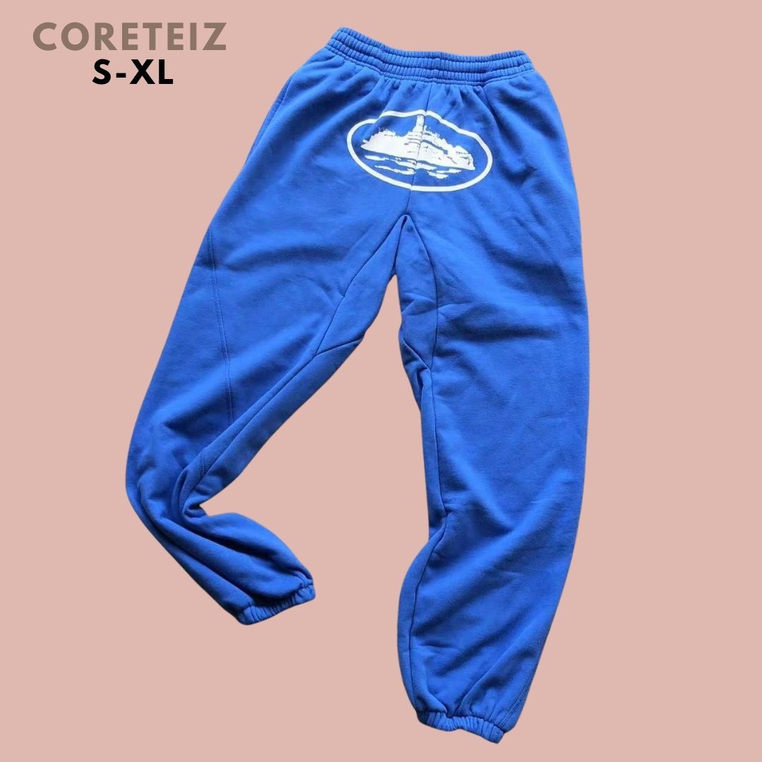 Coreteiz ロゴ スウェットパンツ ロングパンツ ストリートファッション ブルー メンズ ユニセックス