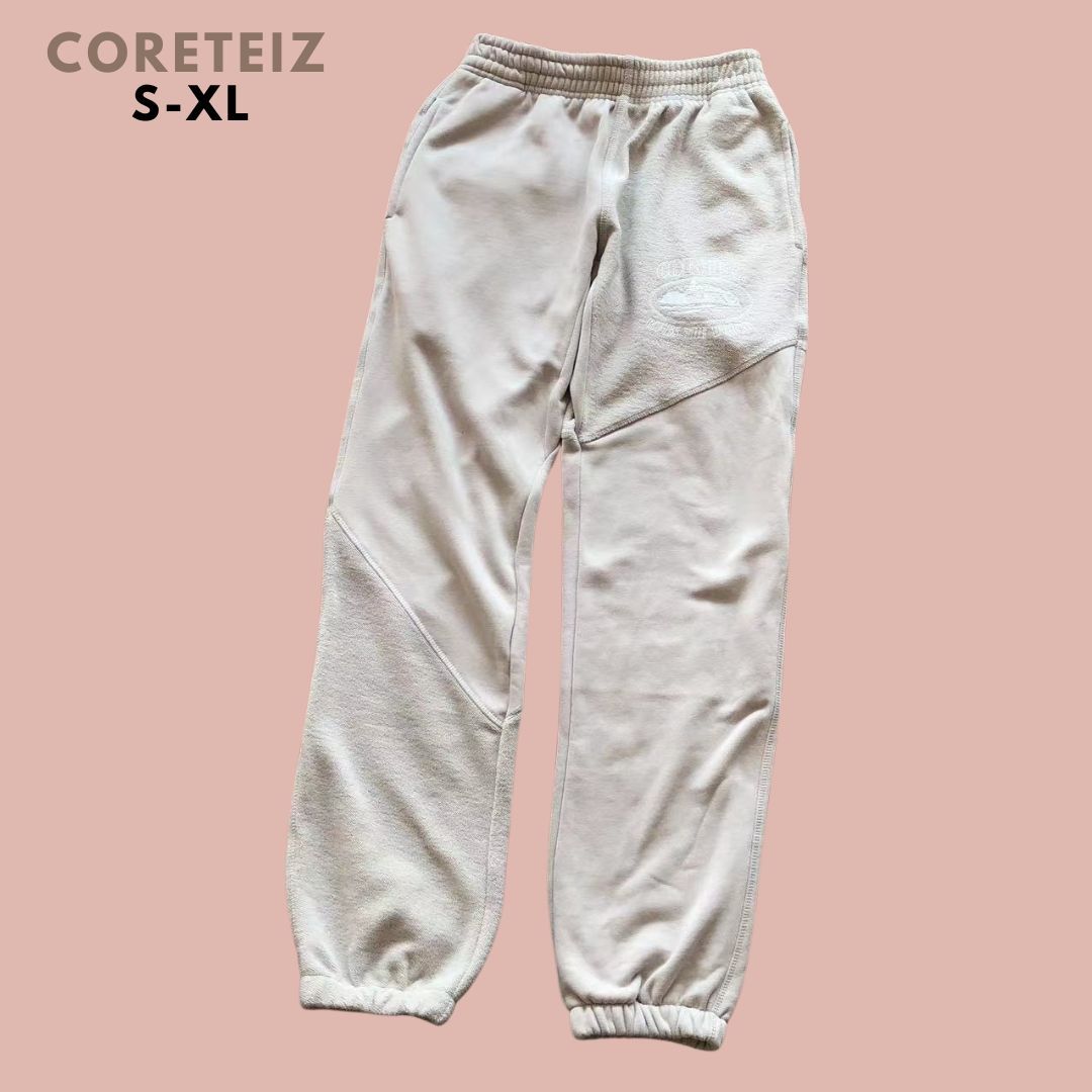 Coreteiz ロゴ スウェットパンツ ロングパンツ ストリートファッション ライトベージュ メンズ ユニセックス