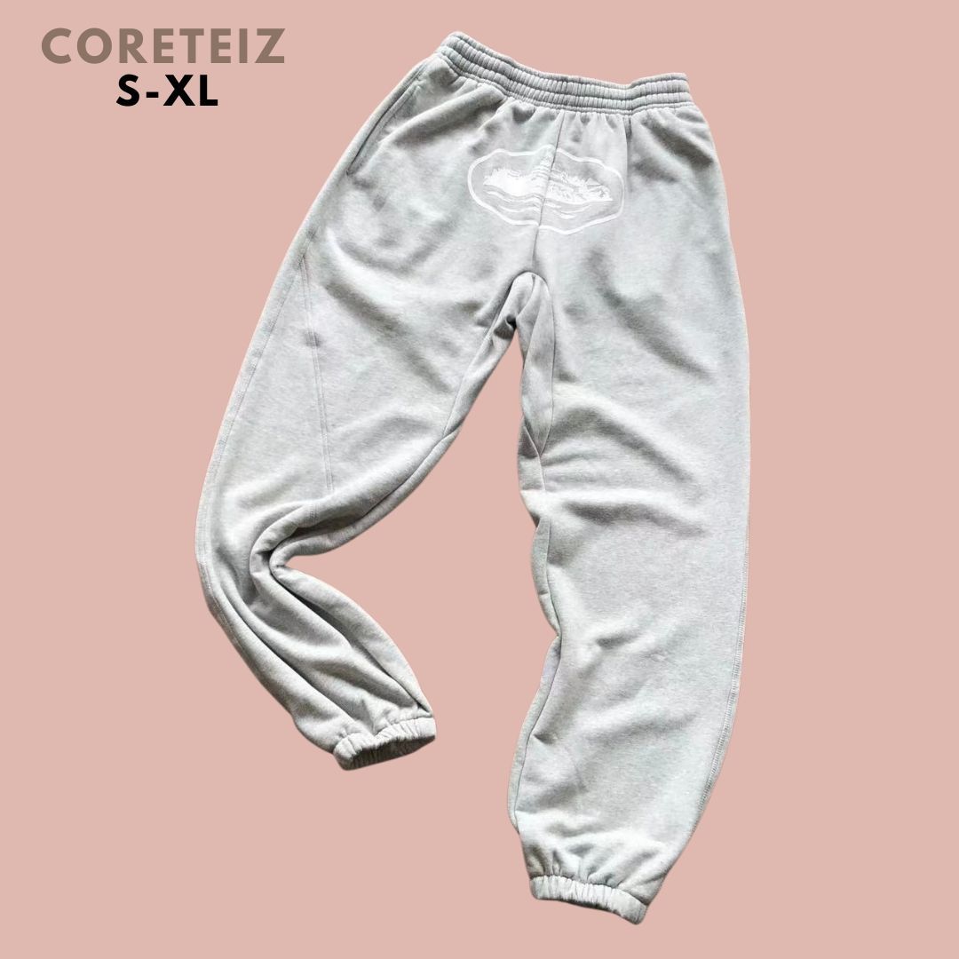 Coreteiz ロゴ スウェットパンツ ロングパンツ ストリートファッション ホワイト メンズ ユニセックス