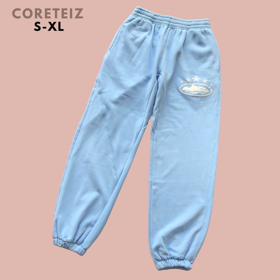 Coreteiz ロゴ スウェットパンツ ロングパンツ ストリートファッション ライトブルー スター 星