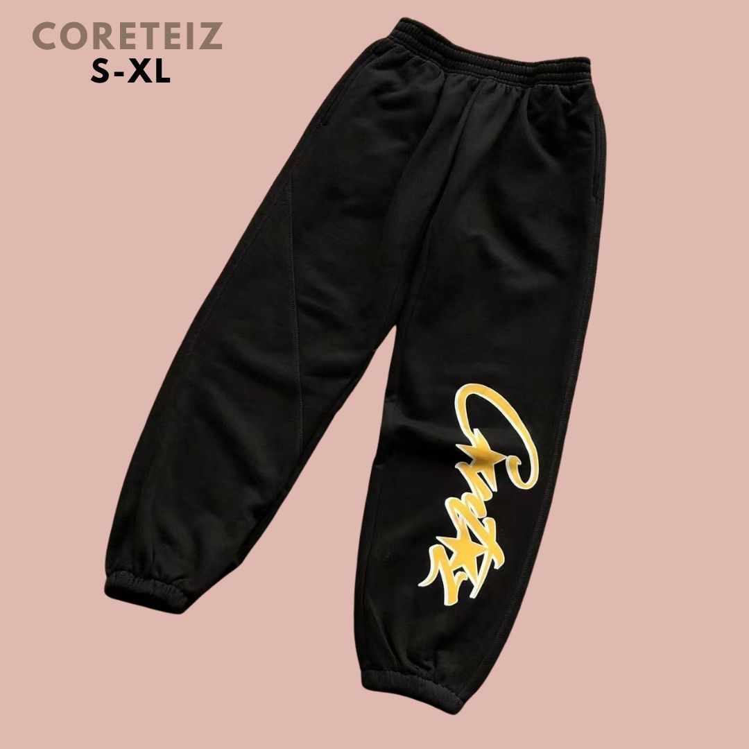 Coreteiz ロゴ スウェットパンツ ロングパンツ ストリートファッション ブラック スター 星