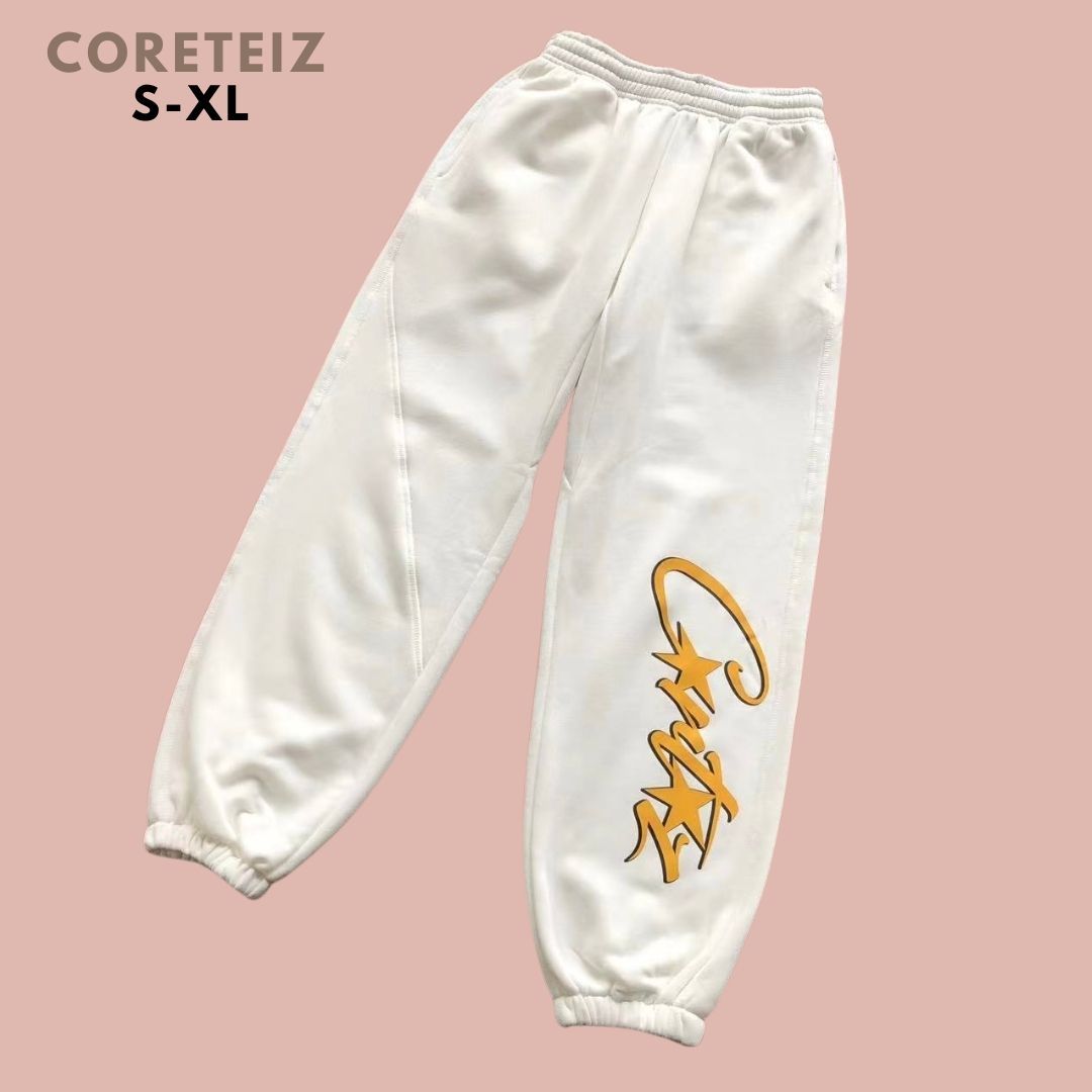 Coreteiz ロゴ スウェットパンツ ロングパンツ ストリートファッション ホワイト スター 星