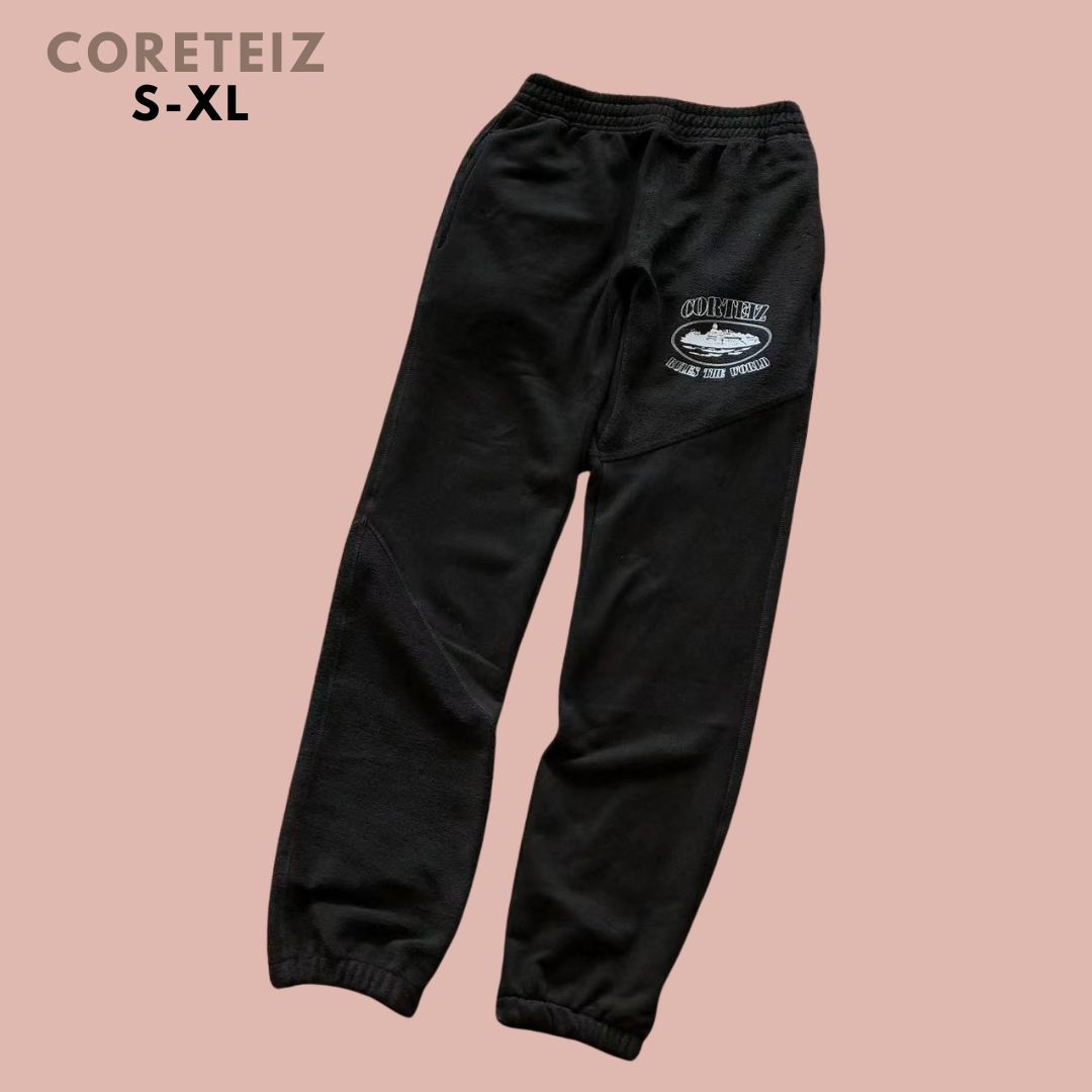 Coreteiz ロゴ スウェットパンツ ロングパンツ ストリートファッション ブラック メンズ ユニセックス