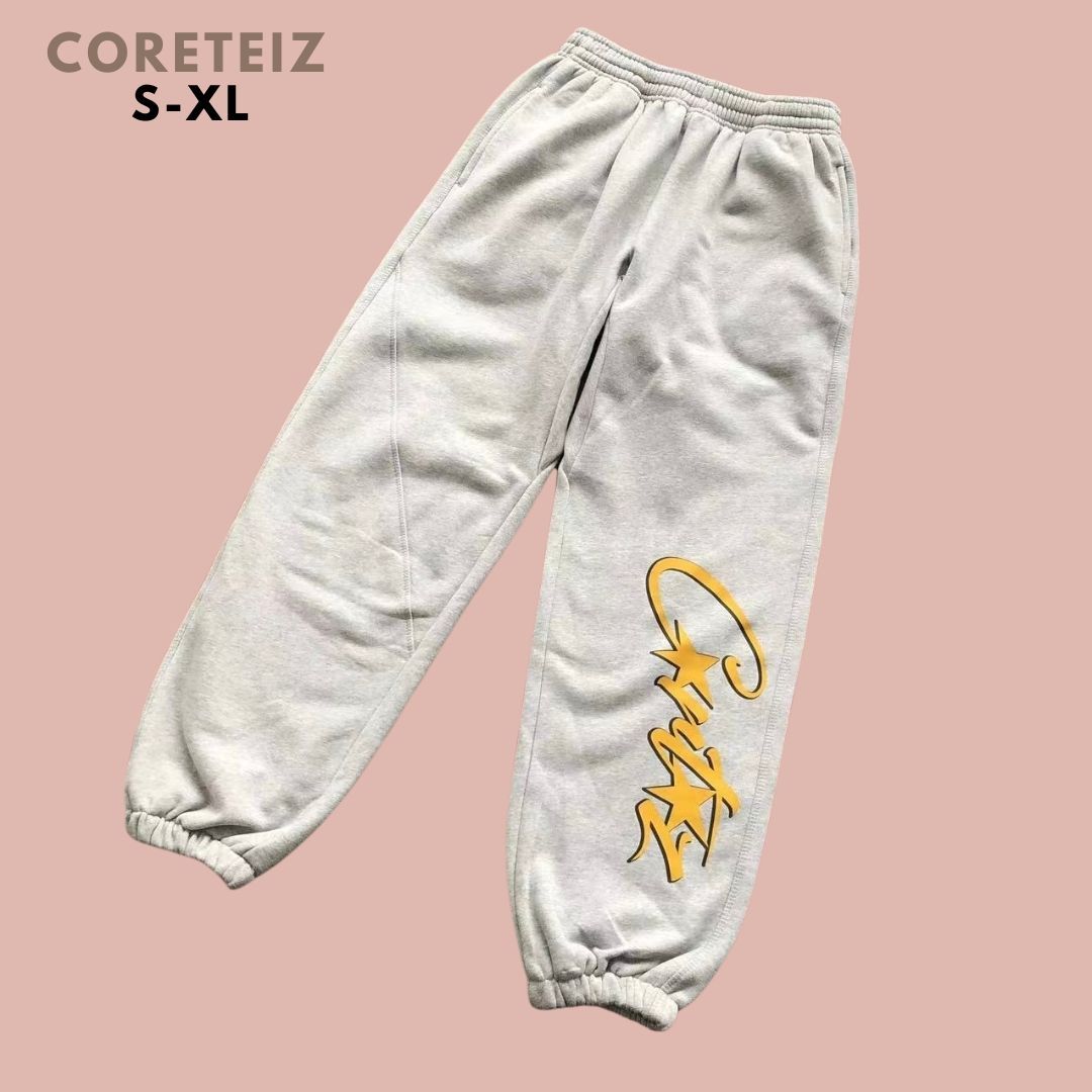 Coreteiz ロゴ スウェットパンツ ロングパンツ ストリートファッション グレー スター 星