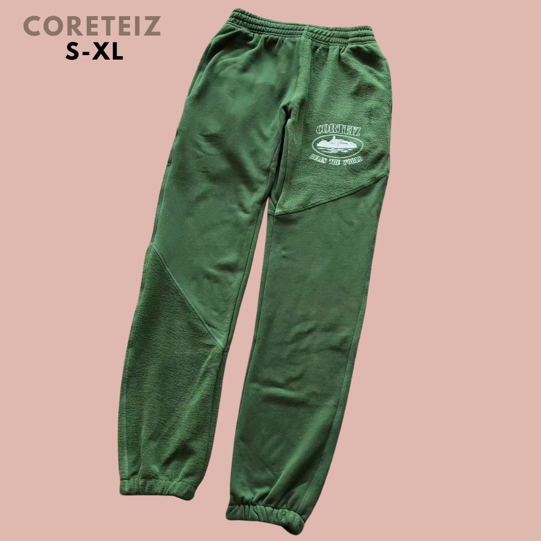 Coreteiz ロゴ スウェットパンツ ロングパンツ ストリートファッション グリーン メンズ ユニセックス