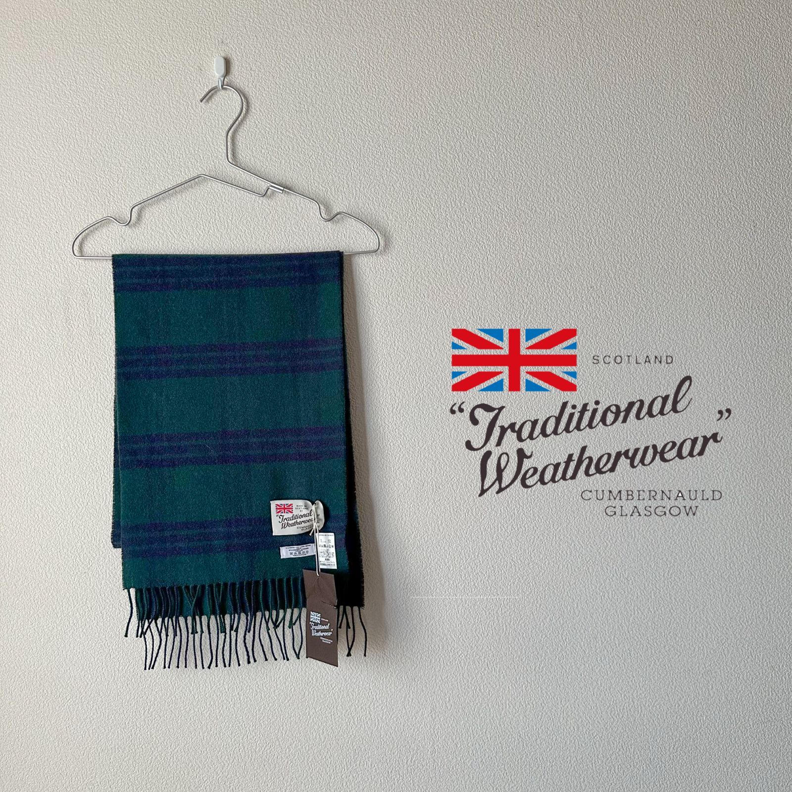 【処分特価】Traditional Weatherwear / ウールカシミヤマフラー / BLU×GRN