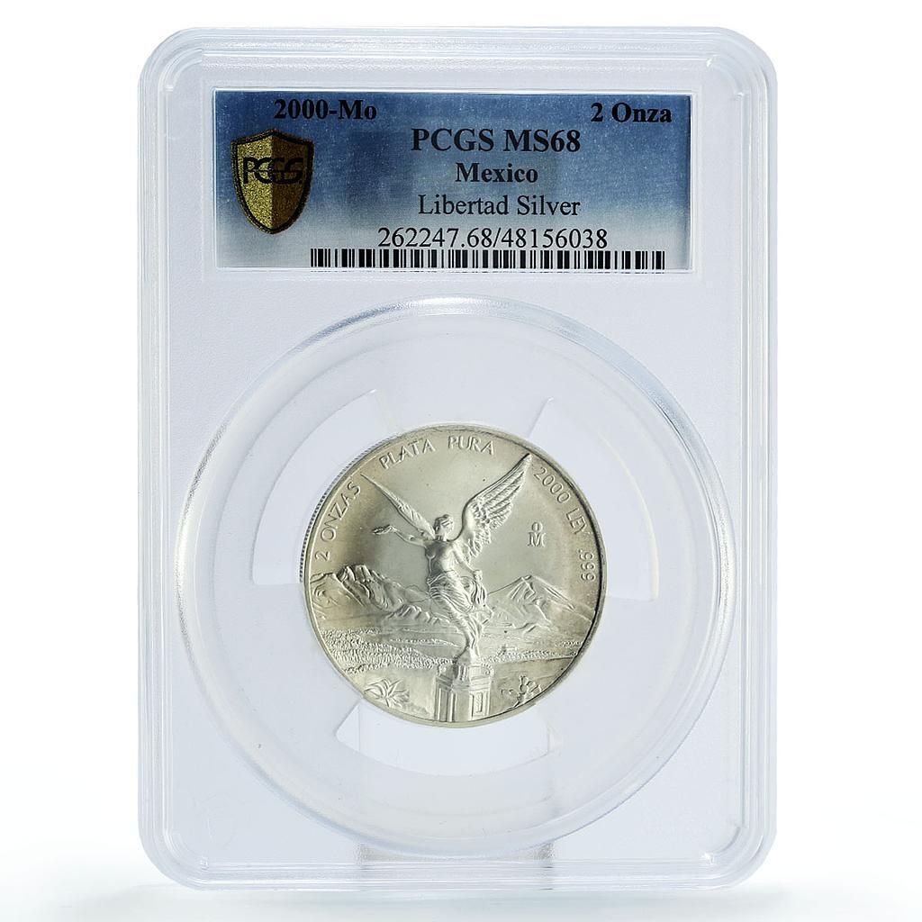 メキシコ 2オンサス リベルタッド 独立の天使 MS 68 PCGS 銀貨 2000年