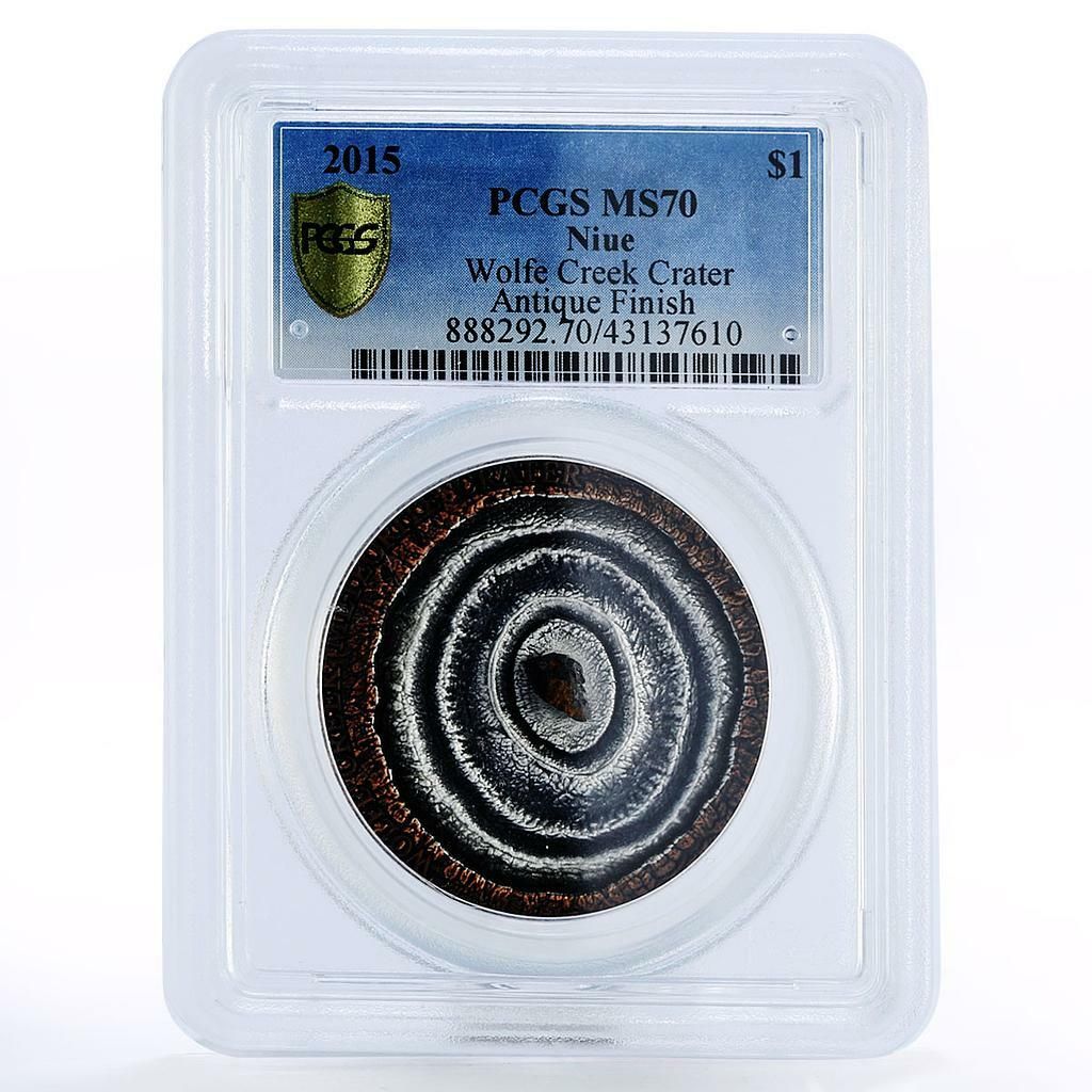 ニウエ 1ドル 隕石 ウルフクリーククレーター MS 70 PCGS 銀貨 2015年